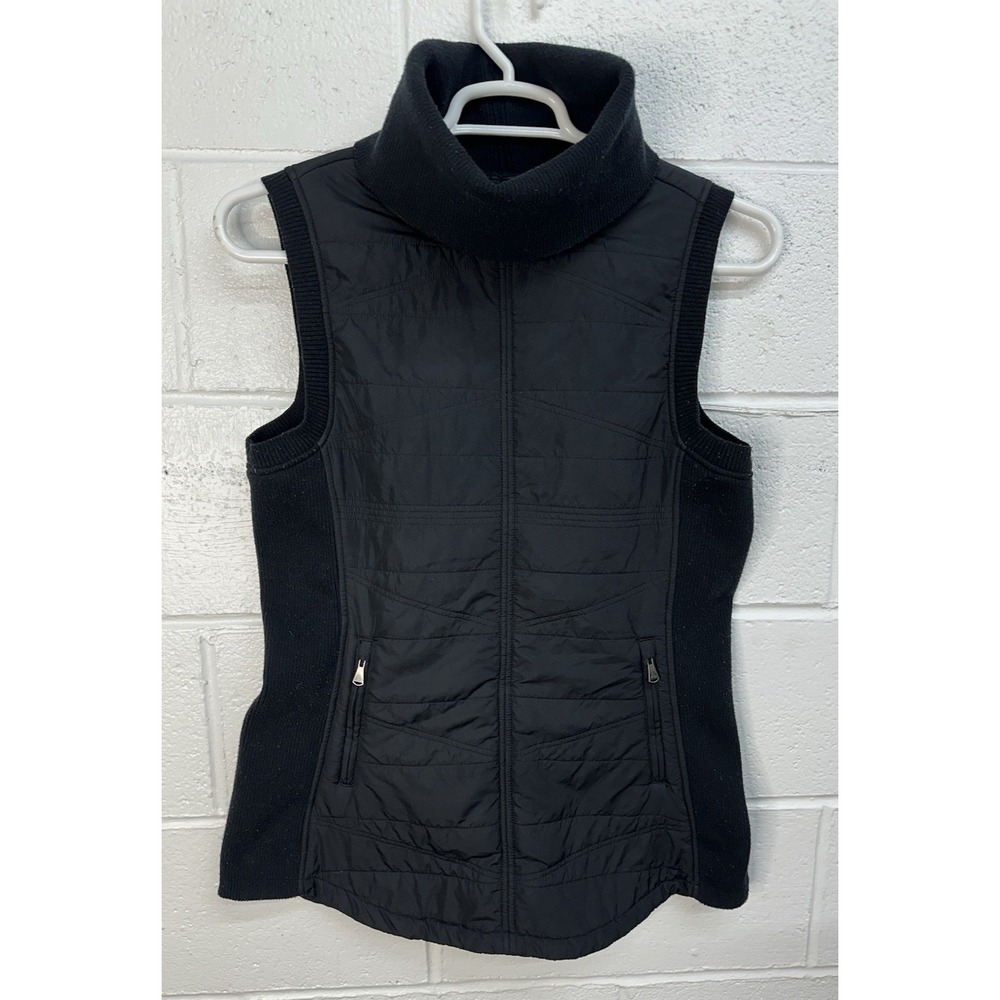 prAna Turtleneck Vest Black Quilted Fleece Lined Pullover / Women's Small